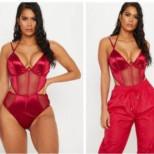 Maroon satin site bodysuit